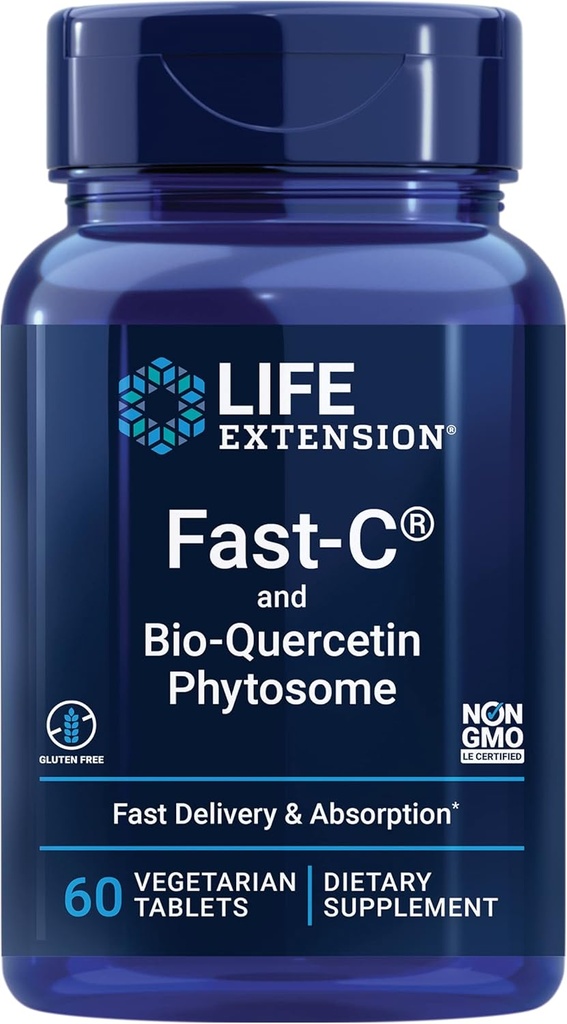 Life Extension-C® ו- Bio-Quercetin®, משלוח מהיר ומחסור, ויטמין C, Fenugreek, Immune Support, Magnesium, Gluten-Free, non-GMO, Vegetarian, 60 טבליות