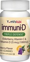 ImmuniD Elderberry Gummies for Kids by YumVs | 면역 지원, 비타민 C & 비타민 D | 완전 면역 시스템 지원 | 천연 베리 맛 체와이드-60 개 | 비타민 C 및 D for Kids