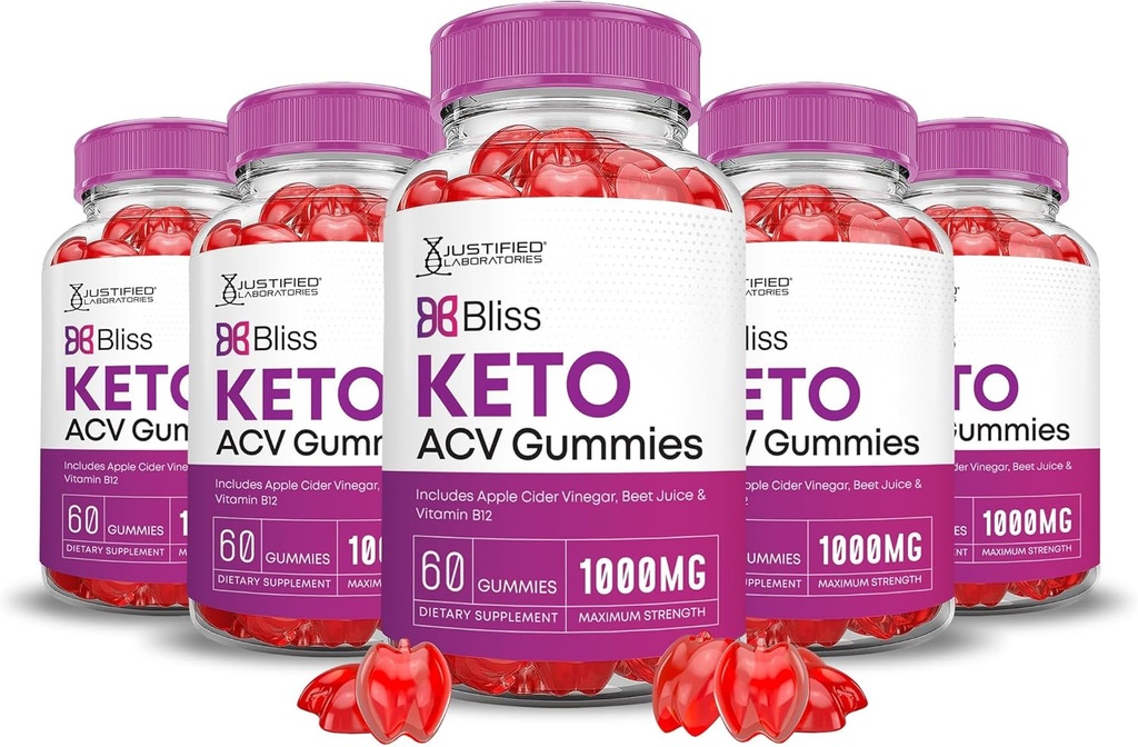 Justified Laboratories (5 Pack Bliss Keto ACV Gummis Advanced Formula 1000MG X 10 Bliss Boost Formuliert mit Granatapfelsaft Pulver B12 Vegan Non GMO 300 Gummys