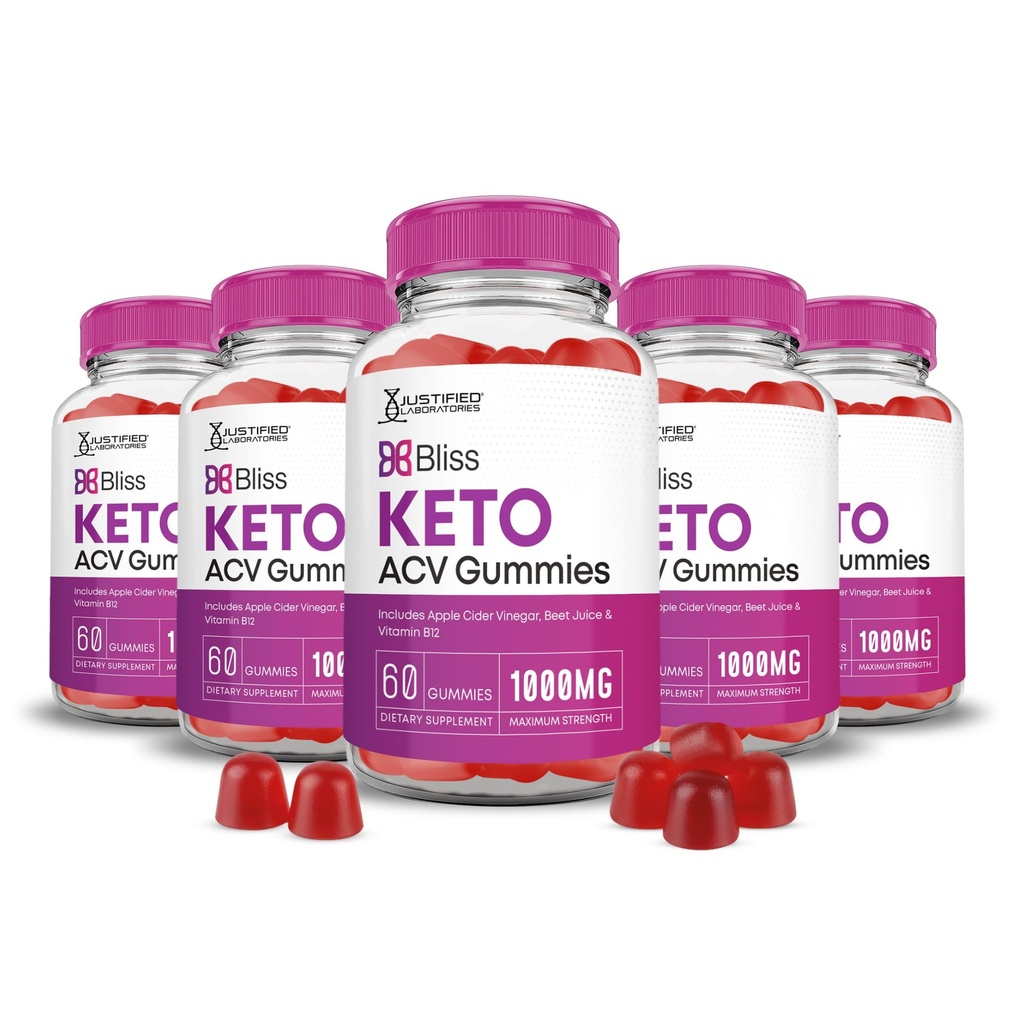 Justified Laboratories Bliss Keto ACV Gummies (1000 mg) - 60 Count, Pack of 5 - Made with the Mother & Vitamin B12 - Non-GMO, Vegan, Gluten Free - 150 Servings
