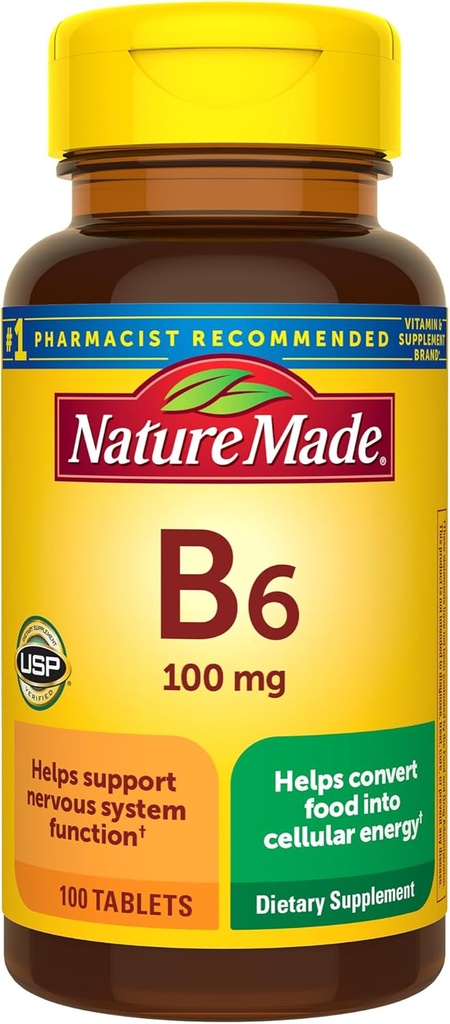 Nature Made Vitamin B6 100 mg tabletter, 100 greve för metabolisk hälsa