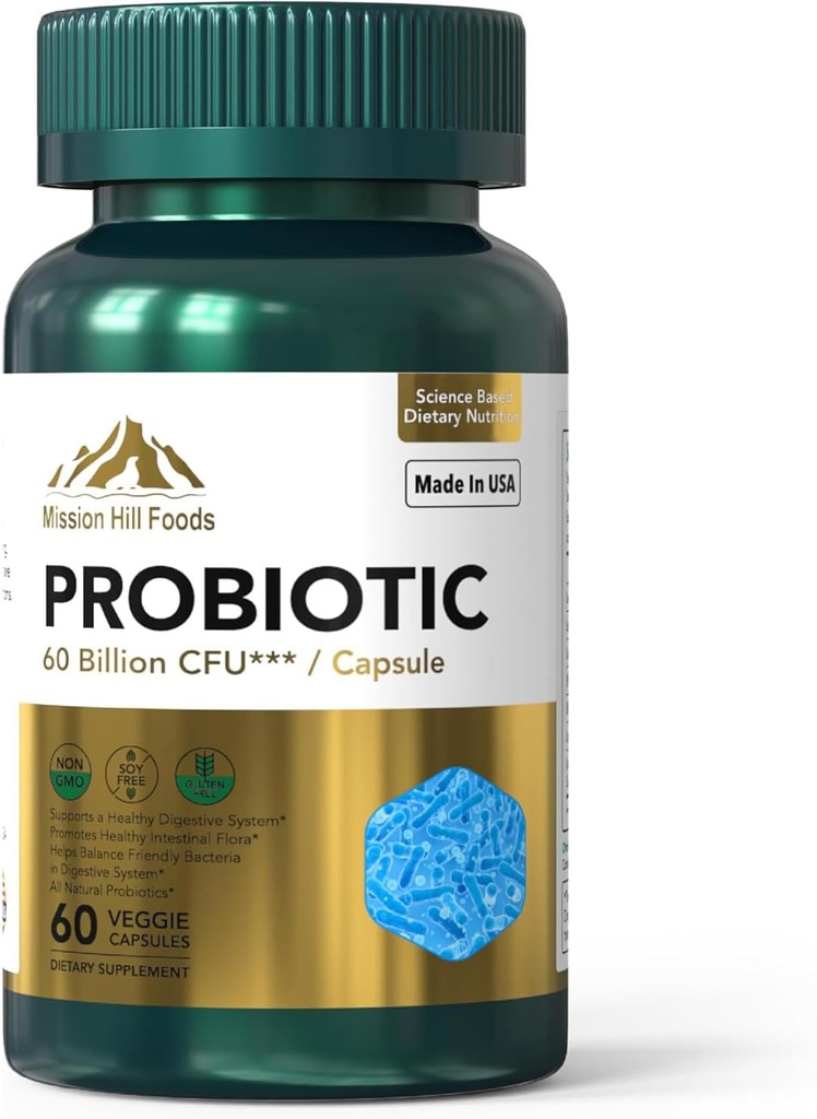 Probiotic 60 מיליארד CFU | תמיכה בבריאות העיכול והחיסון (1-60 קפסולות בקבוקי 2mo Supply) | מכיל 7 Natural Probiotic Strains