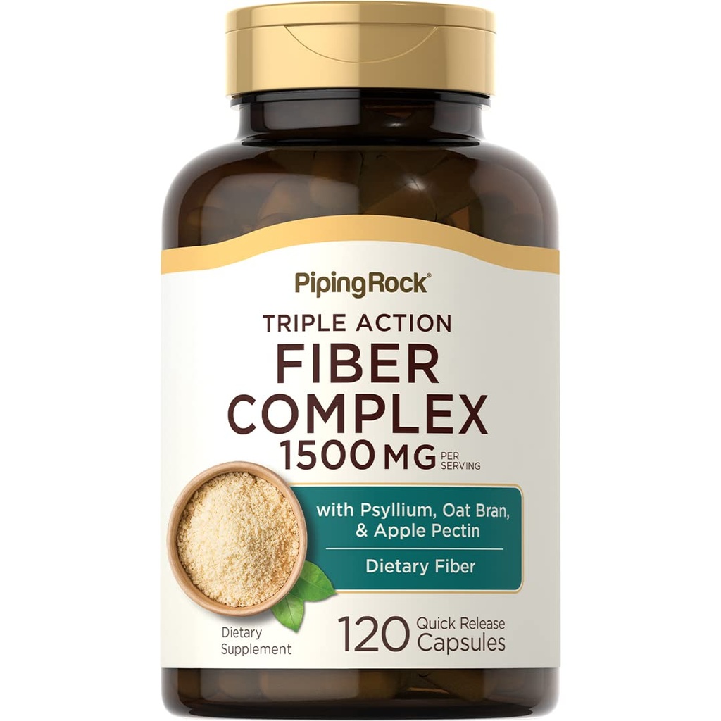 Piping Rock Fiber Complex Supplement | 1500mg | 120 Capsules | Triple Action Pills | with Psyllium, Oat Bran, and Apple Pectin | Non-GMO