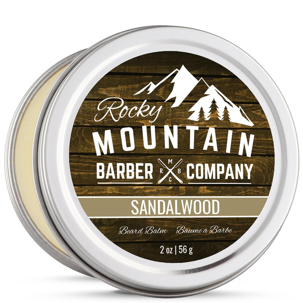 Bálsamo de barba – Sandalwood Blend - Rocky Mountain Barber – com Nutrient Rich Bees Wax, Jojoba, Manteiga de Karité, Óleo de coco – contém óleo essencial de sândalo real