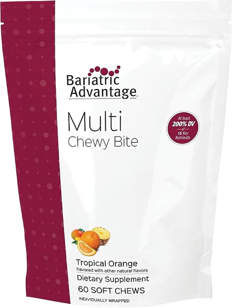 Bariatric Avantaj Multi Chewy Bite - Chew Soft Multivitamine pentru pacientii cu Chirurgie Bariatrica - Multivitamine masticabile cu Acid folic, Vitamina D3 & More - Aroma tropicala de portocale - 60 Conte