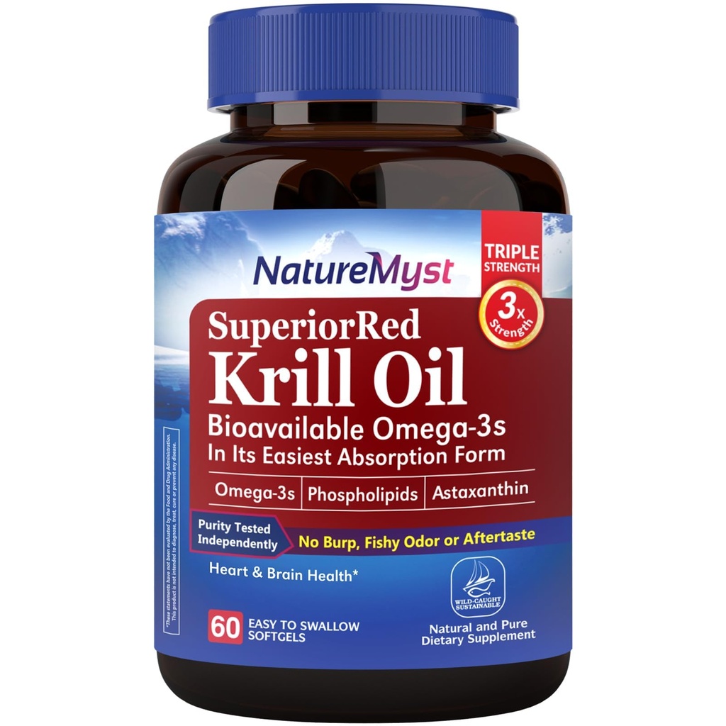 Krill Oil 1000 mg Softgels, Krill Oil Omega-3s, EPA, DHA, Astaxanthin & Phospholipids, 60 Count (Pack of 1), Non-GMO, No Gluten, Made in The USA