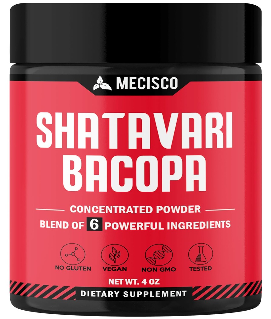 Mecisco 6in1 Shatavari Powder Organic - Blended with Shatavari Root, Bacopa Monnieri, Ashwagandha Root, Vitex Berry, Fenugreek & Black Pepper