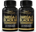 FREZZOR Omega 3 Black for Joint Care & Comfort - New Zealand Green Lipped Mussel Oil Capsules; 53x Higher Potency with UAF1000+ Super Antioxidant, No Fishy Aftertaste, 60 Count (Pack of 2)