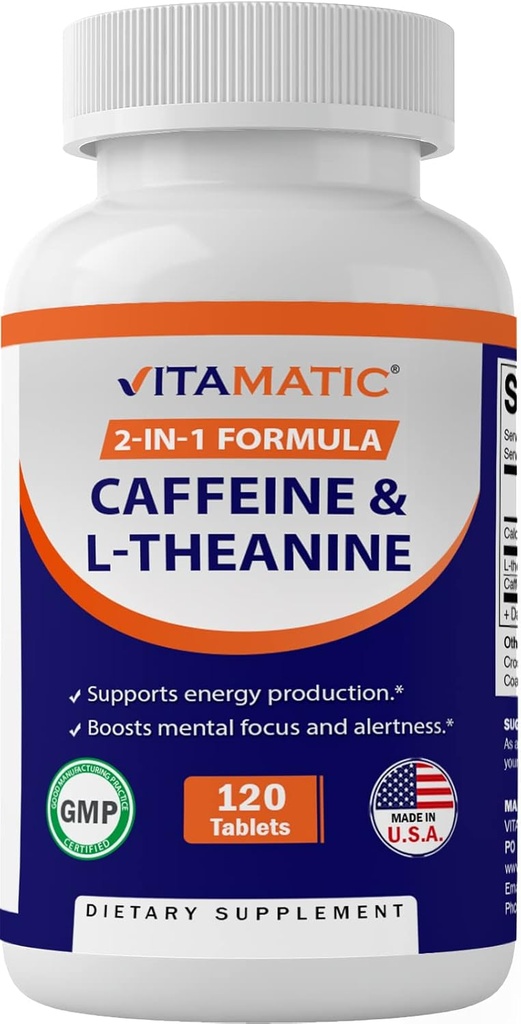 Vitamatic L-Theanine 200mg kofeiini 100 mg ... 120 Kasvissyöjätabletti Nootropic Supplement for Focused Energy & Mental Clarity