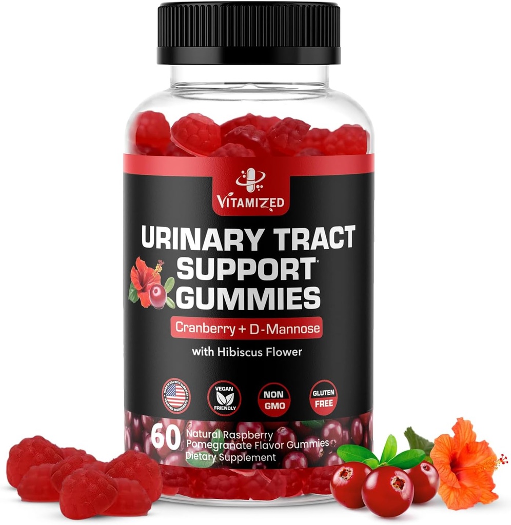 Potent Cranberry Gummies 1500mg com D Mannose - Urinary Tract Health for Women & Men, Urinary Flush & Bladder Fast-Acting Support Supplements with Hibiscus Powder, 60 Count