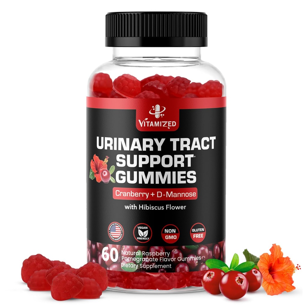 Potent Cranberry Gummies with D Mannose - Urinary Tract Health for Women & Men, Urinary Flush & Bladder Fast-Acting Support Supplements with Hibiscus Powder, 60 Count
