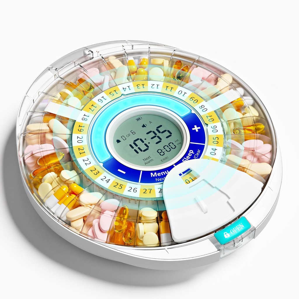 Upgraded Automatic Pill Dispenser pentru Vârstnici cu alarma: Smart Pill Dispenser Machine cu 28-Slot, Mix-Proof Tech & XL LCD, Enhanced Durability for Daily Medicine Management