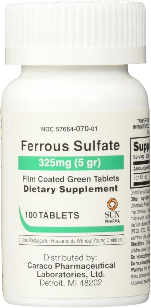 Ferrous Sulfate Iron Supplement Tablets, 100 Count