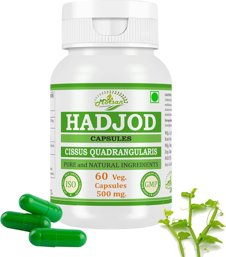 Hadjod (Cissus Quadrangularis) for Optimal Bone og Joint Health Decl. 124; 500 mg per Serving Dec124; 60 vegetar Decl. 124; Natural Support for Wellness Dec124; Non- GMO (1 flaske med 60)
