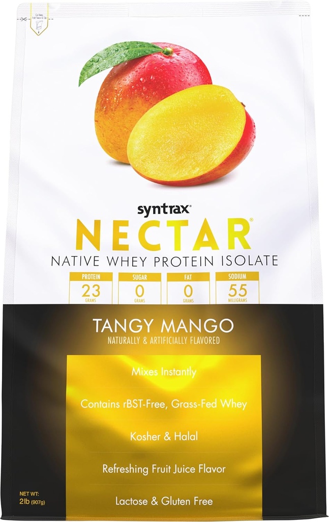 Syntrax Nutrition Nectar,100% Proteine Izolate Pulbere, Reîmprospătare suc de fructe Aroma, Tange Mango, 2 lbs.