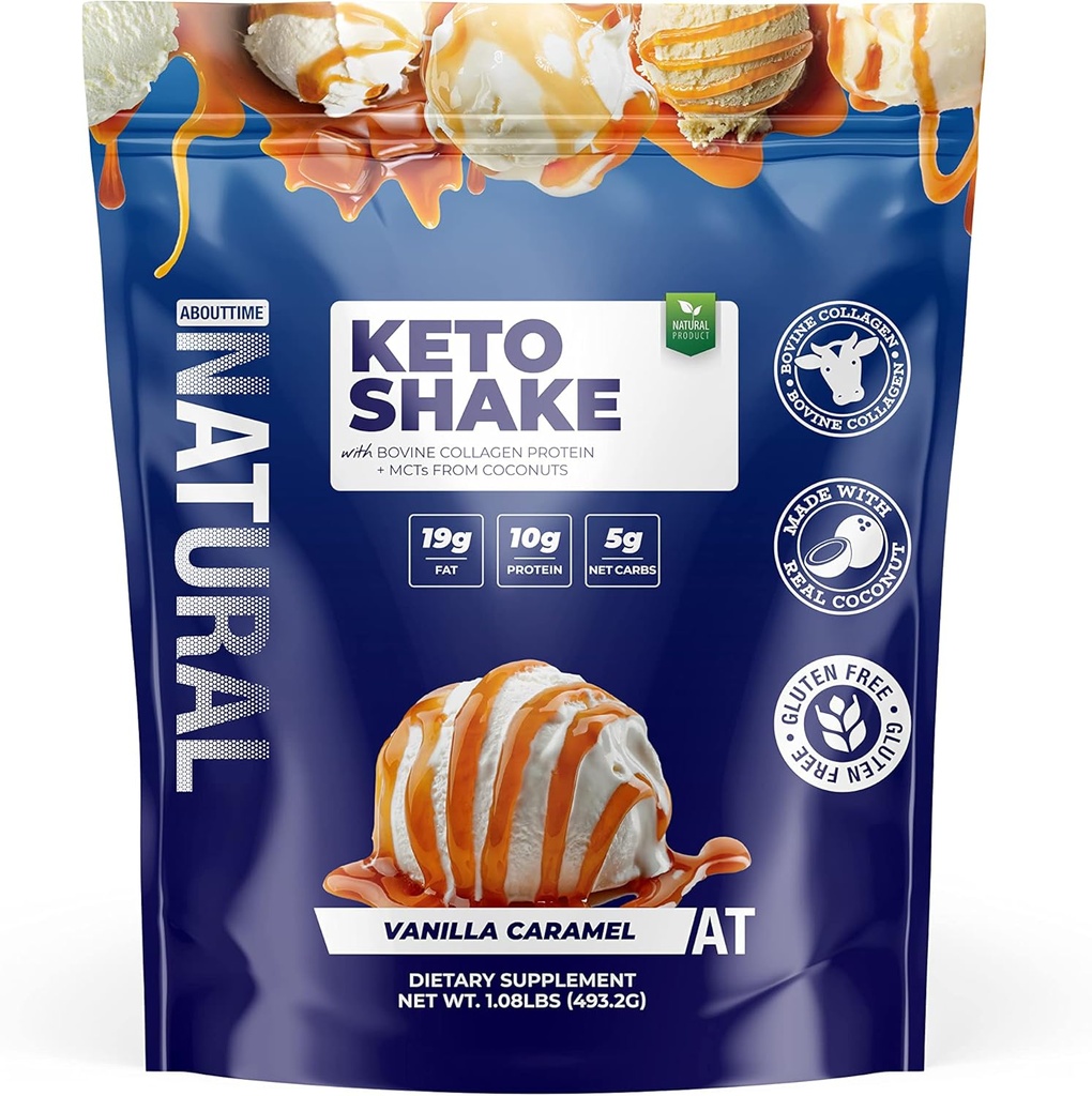 Про час Keto Shake з білком Bovine Collagen + MCTs від Coconuts - 19г жиру, 10г протеїн, 5г Net Carbs - Vanilla Caramel, 1lb