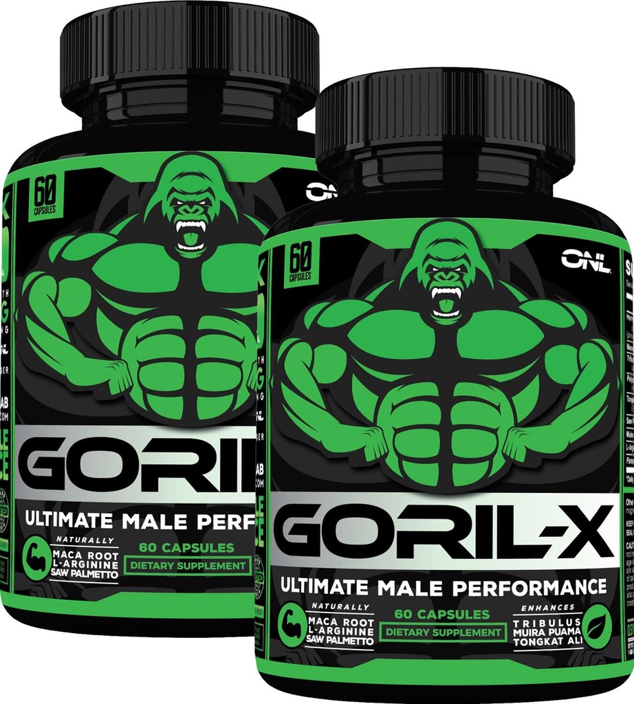 Supplément booster de testostérone pour les hommes - Goril X Workout Homme Enhancing Pills 1000mg - Augmenter la taille, la force et l'énergie - avec l'herbe de chèvre en chaleur, Tongkat Ali et Tribulus Terrestris - 60 Capsules (2pk)
