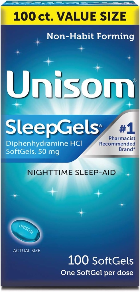 Unisom nighttime sleep-Aid Gels, Diphenhydramine HCI 50mg, 100 count