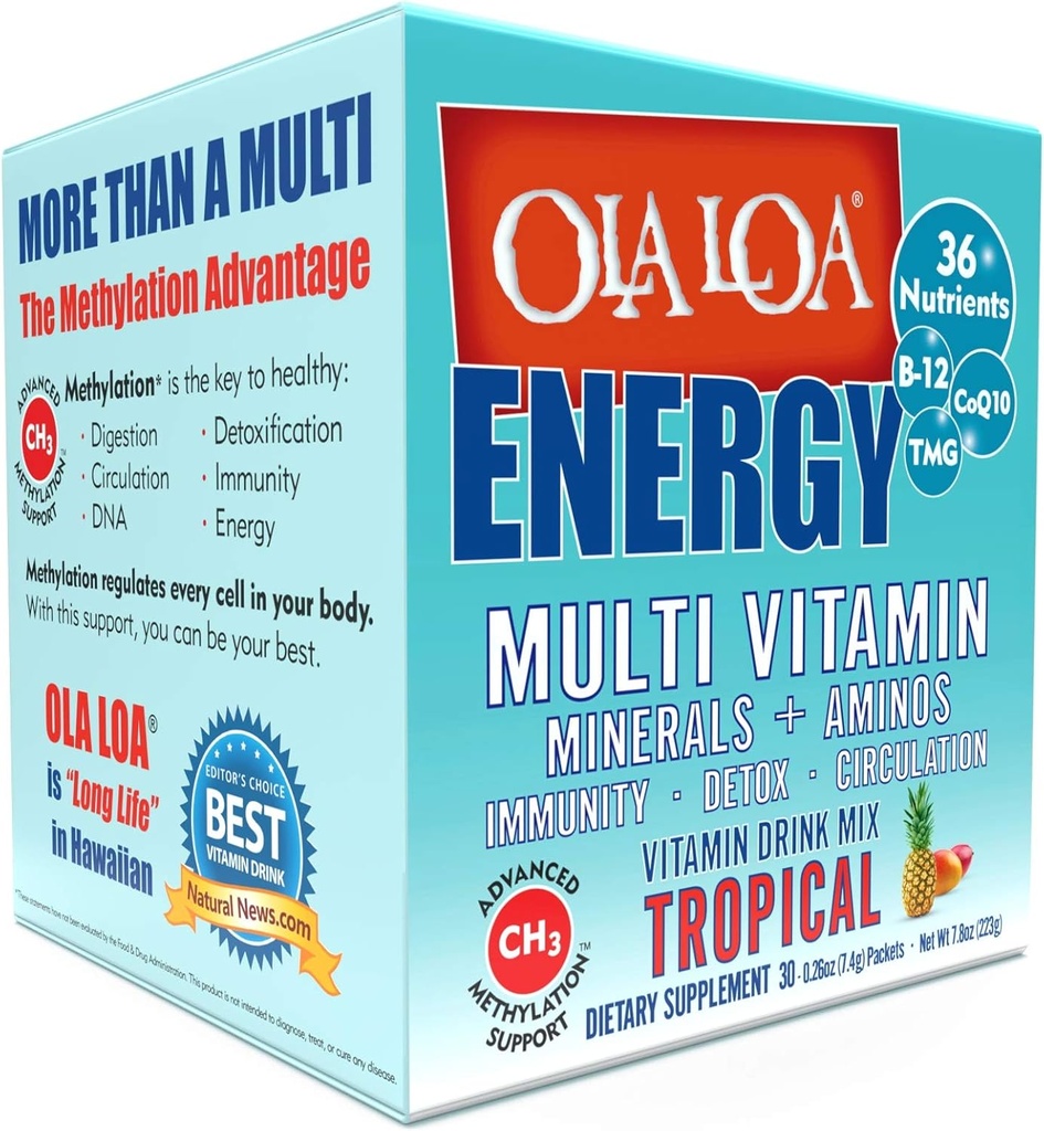 Ola Loa Energy Tropical Multivitamínový nápoj Mix - Amino Energy Powder, Gluten Free, Detox, Dairy Free, Caffeine Free - Pite Vaše vitamíny pre Rigors každodenného života - 30 paketov (8.25oz)