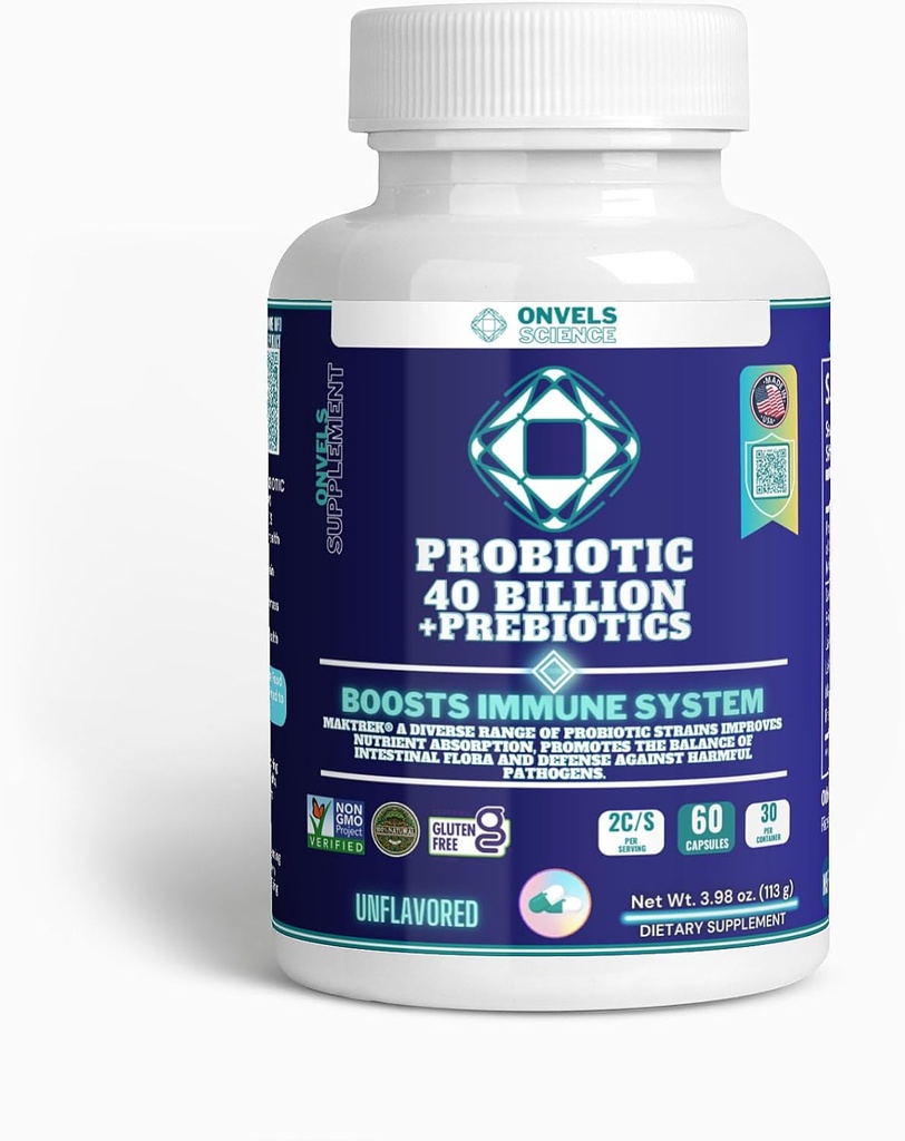 Probiotik 40 Miliar + Pregition Maktrek ® 124; Boost Immune Fungsi & Digetical & Gut Health, BOOSTS Ammune System - Supports Occational Constipation, Diestipation, Gas & Bloating - for Women & Men