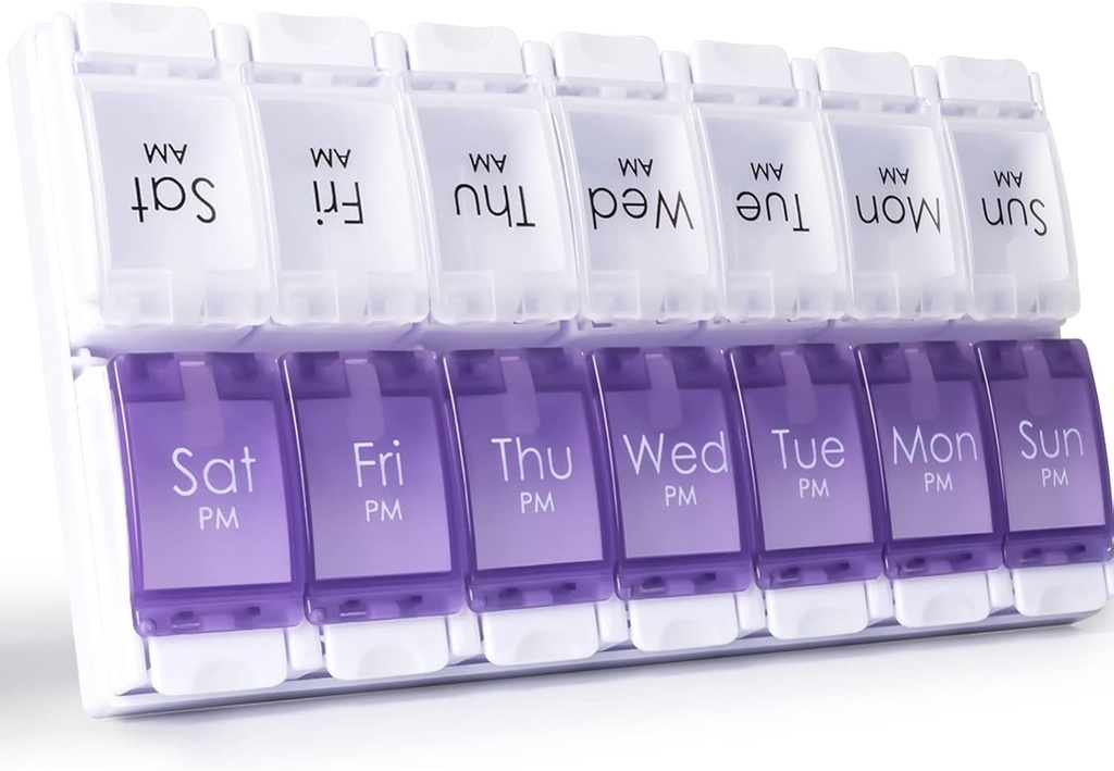 MERICARGO Am Pm Pill Organizer 7 Dag, 2 gange om dagen Stor Ugentlig Pill Box, Trykknap Daglig Pill sag for Vitamin, Fiskeolie, Kosttilskud