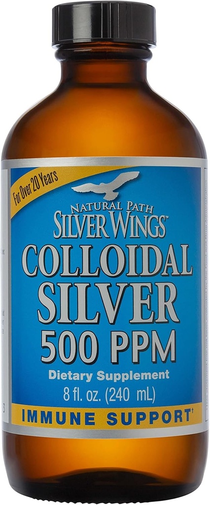 Natural Path Silver Wings Colloidal Silver 500ppm (2 500mcg) Immun Support Supplement 8 fl. oz.