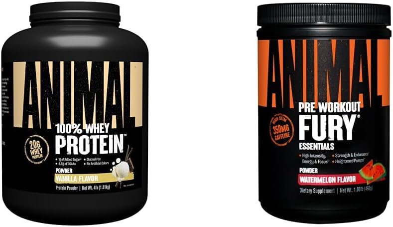 Animal 100% Whey Proteína en po Vanilla 4lb Fury Pre Workout Powder Supplement Watermelon 16.96oz