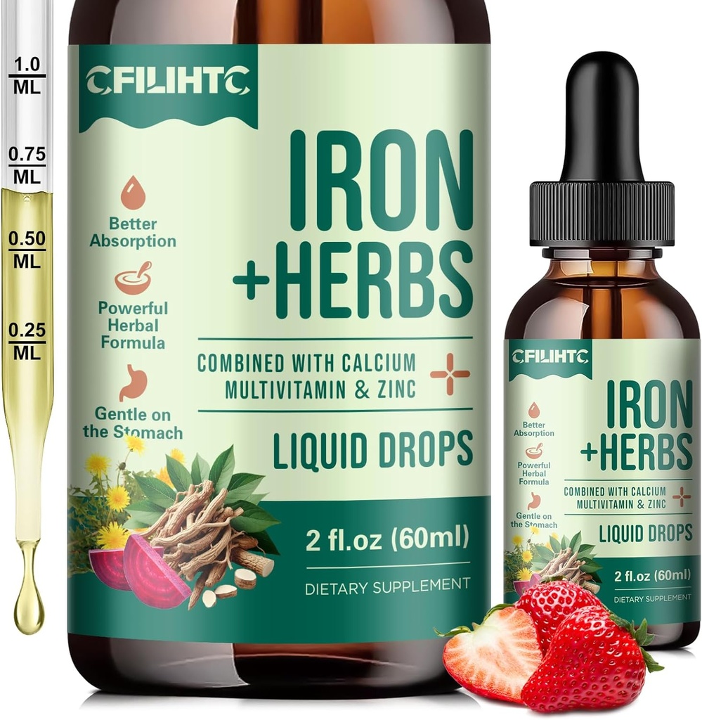 Liquid Iron Supplement for Women, Miehet, Iron Drops Women's Health Herb Blend, Kalsium, Sinkki & Multivitamiini - Tuki Veren Builder, Iho, Energia, Immuuni Iron Definition, Anemia, Vegan 2 Fl Oz
