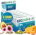 EZC Pak 5-Day Immunomy System Booster Echinacea, C-vitamiinia, Sinkkiä ja D-vitamiinia - Taped Immunosupport täydentää aikuisille - Tukee immuniteetteja, helppo matka-kokoinen täydentää Pack - (paketti 6)