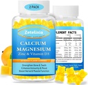 Calcium Magnesium Zinc Gummies for Adults & Kids,1000mg Sugar Free Calcium Citrate Supplement,High Absorption Magnesium Glycinate Gummies with Vitamin D3 & K2 - Bone & Muscle & Immune Health (2 Pack)