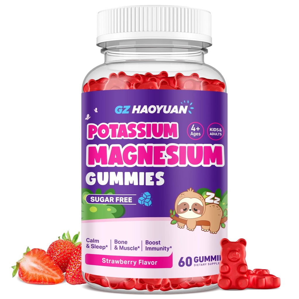 Magnesium Gummies for Kids - Magnesium Glycinate Gummies with Vitamin D3, B6, Potassium & Ashwagandha, Magnesium for Kids & Adults Relaxation, Sleep, Brain & Bone Health -Vegan Strawberry 60ct