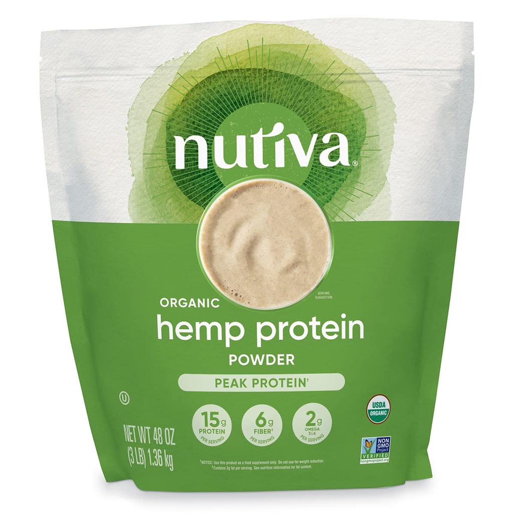 Nutiva Organic Cold- Pressed Raw Hemp Seed Protein Powder, Peak Protein, 3 font, USDA Organic, Non-GMO, Whole 30 Engedélyezett, Vegan, Gluten- Free & Keto, Plant Protein Essential Amino Acides