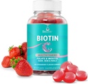 BeLive Biotin Gummies med multiVitaminer, Folate, Inositol - stöder hårväxt, hälsosam hud och naglar - Vegan, Pectin Based - jordgubbsmak (1)
