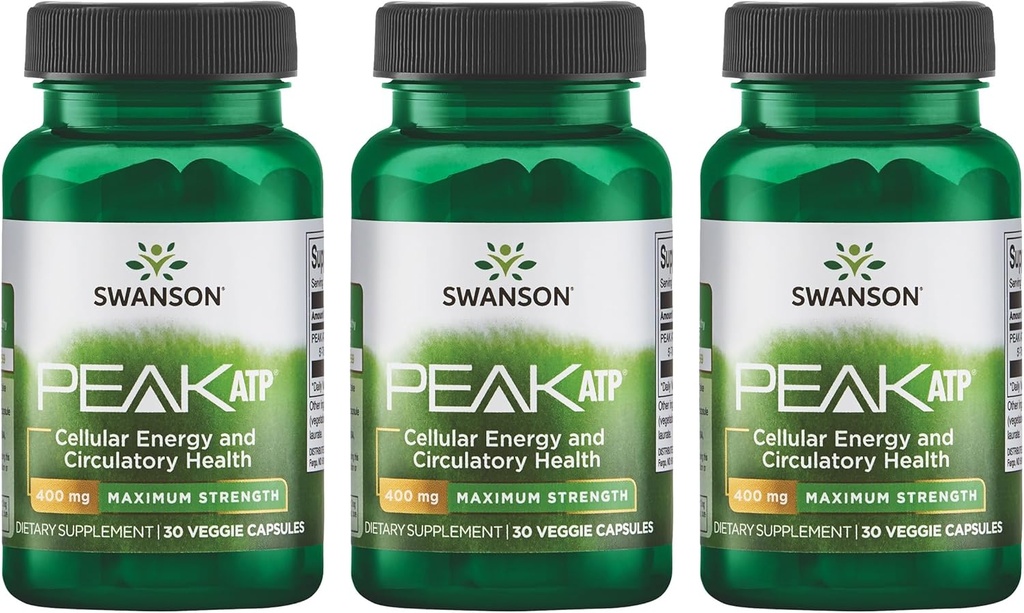Swanson Maximum Strength Peak ATP-Natural supplement Promoting Cellular Energy Support-Supports Physical Performance and Promotes Healthy blood Flow Support-(30 Veggie Capsules, 400mg each) 3 Pack
