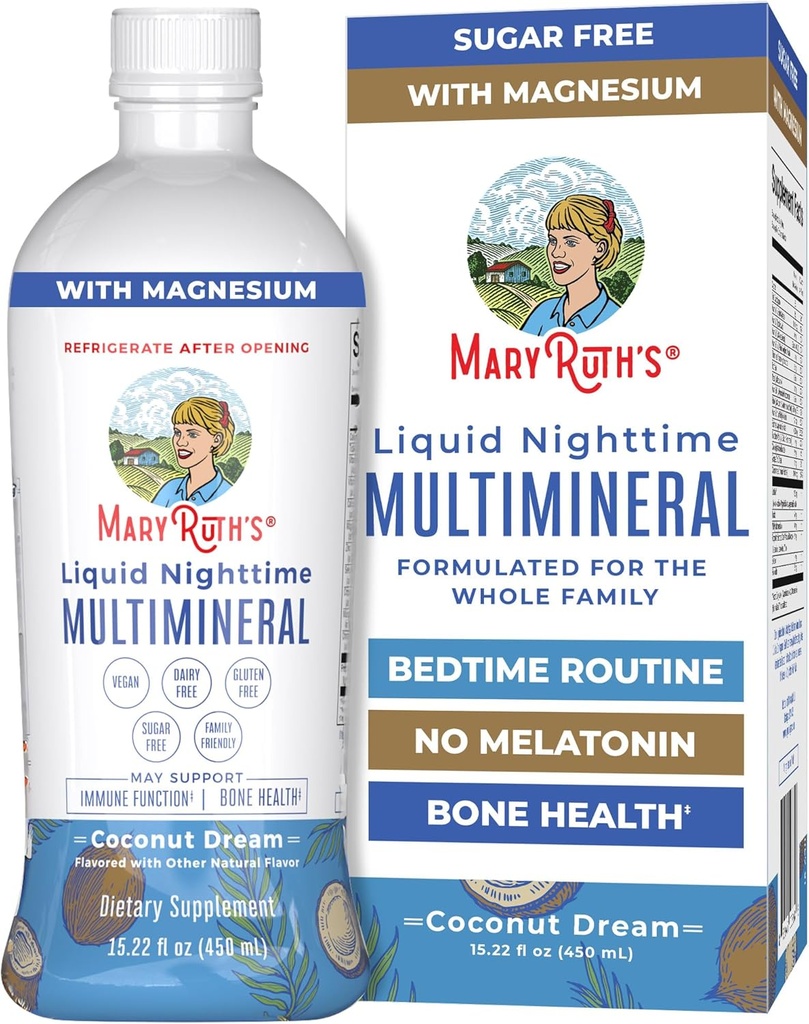 MaryRuth Organics Liquid Nighttime Multimineral | No Melatonin | Bedtime Routine | Magnesium Citrate | Calcium | Zinc | D3 bitamina 4 Flavor - Vegan | Sugar Free | Gluten Free | 15.22 Oz