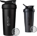 BlenderBottle Strada Shaker Cup Insulated Edelstahl Wasserflasche mit Draht Whisk, 24-Ounce, Black & Classic Shaker Bottle Perfekt für Protein Shakes und Pre Workout, 28-Ounce, Schwarz