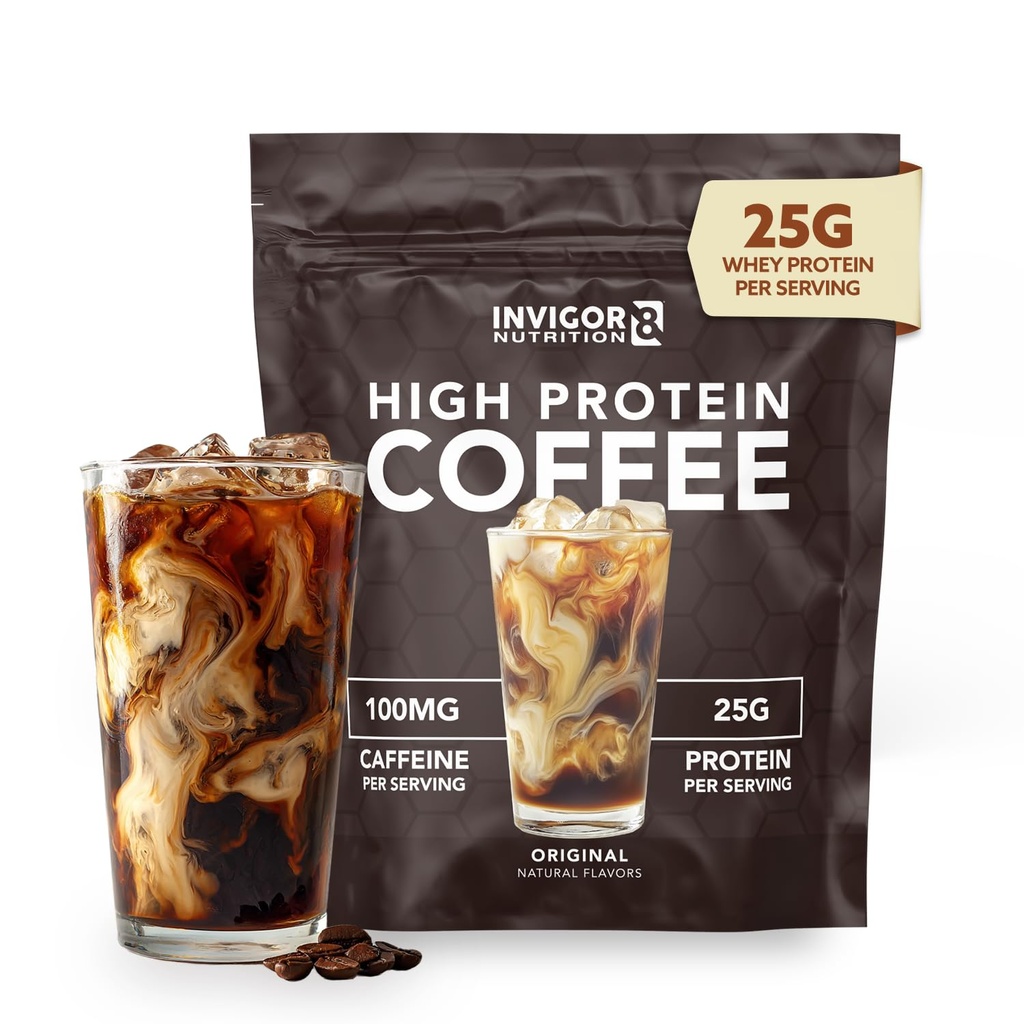 INVIGOR8 High Protein Coffee Powder 25 Grams Whey Isolate100mg Natural Green Tea Caffeine | 0 Added Sugar Keto Gluten Free 99.9% Lactose Free | Hot or Iced15 Serving 15 Servings (17 OZ, Original)