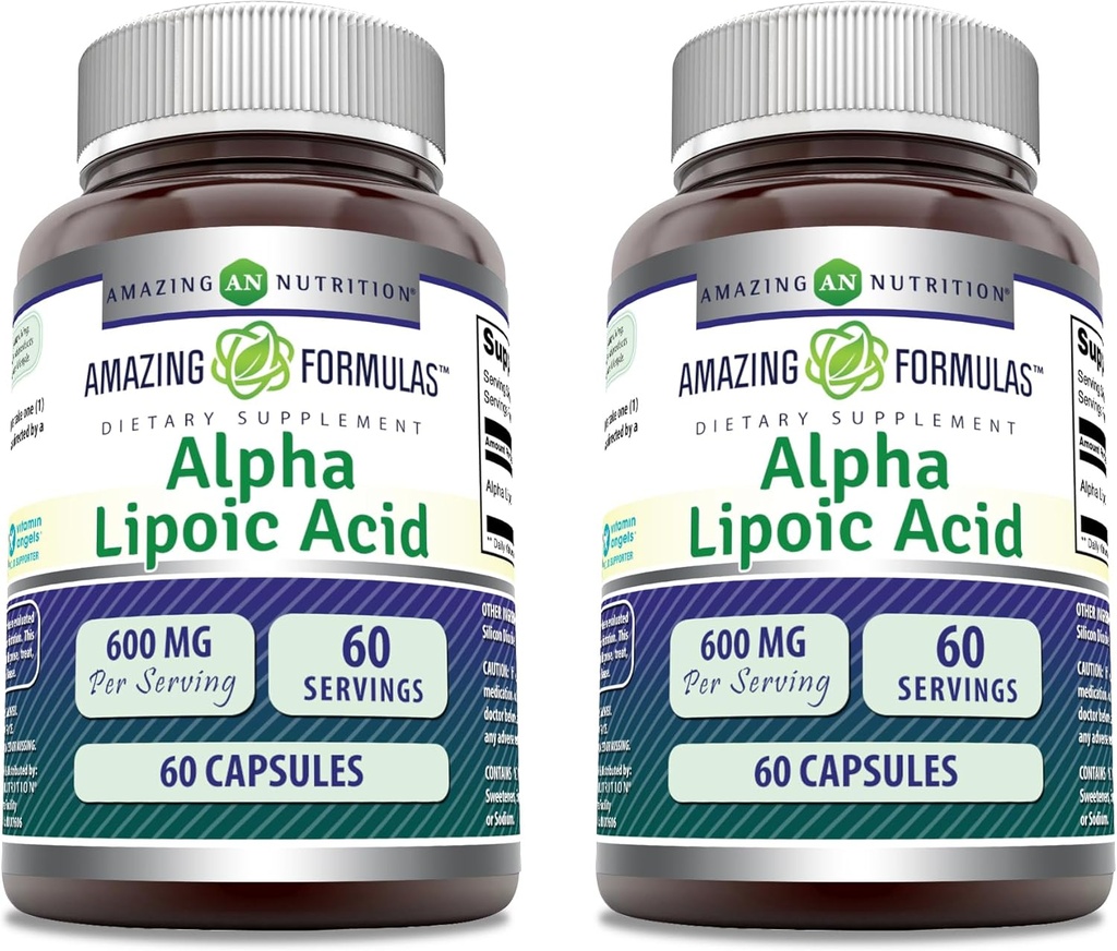 สูตรที่น่าตื่นตาตื่นใจ Alpha Alpha Lipoic access | 600 Mg Pering Supplement | Capsules | Non-GMO | Gluten Free   ผลิตใน USA (60 | 2 แพค)