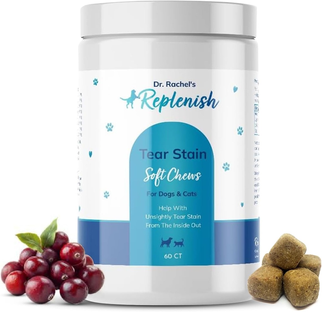 Реплим Tear Stain Chews для собак і котів - Dr. Rachel's Tear Stain Remover для собак - Dog Eye Tear Stain Remover - Tear Stain Supplement для собак - Natural Tear Stain Soft Chews - 60 Count