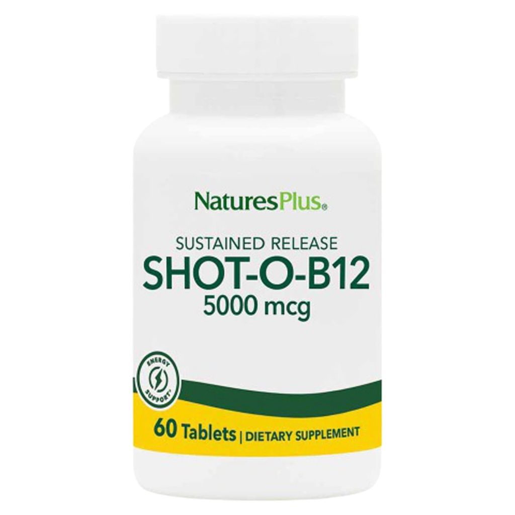 NaturesPlus Shot-O-B12 5000 mcg - 60 Sustained Release Tablets, Pack of 2 - Supports Energy Production & Mood - Vegetarian, Gluten Free - 120 Total Servings