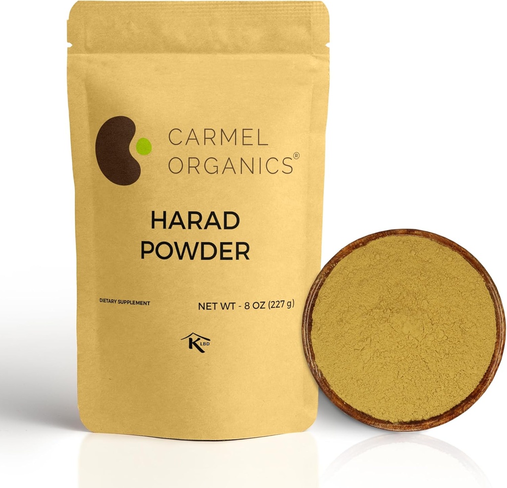 CARMEL ORGANICS Harad / Haritaki Vaisių milteliai 8 Ounce arba 0,5 Lb / 227 Grams (pakuotė 1) Bendrijoje 124; Natūralus ekvivalentiškumas 124; Nepridėta konservantų 124; Ne GMO) 124; Terminalia Chebula milteliai