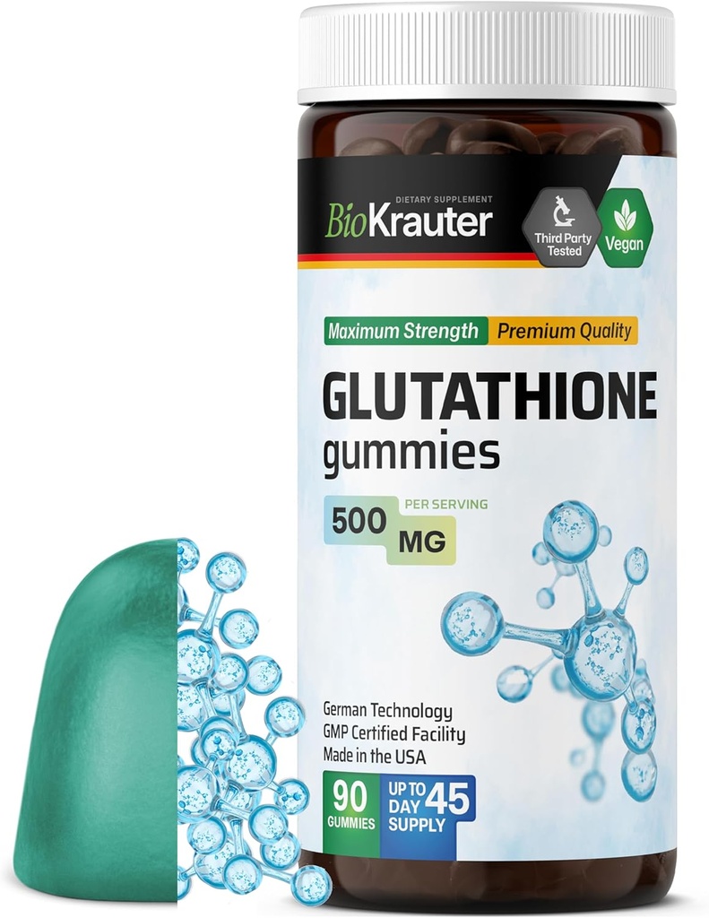 BIO KRAUTER L-Glutathione Gummies - 500 мг - 90 веганских жвачек - Уменьшенная добавка глутатиона - Антиоксидантная добавка