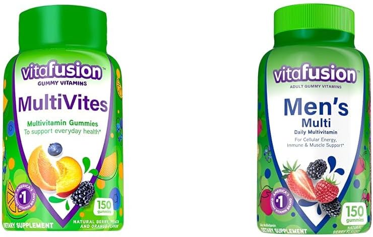 Vitafusion MultiVites Gummy Multivitamins for Adults with 12 Vitamins and Minerals & Adult Gummy Vitamins for Men, Berry Flavored Daily Multivitamins for Men with Vitamins A
