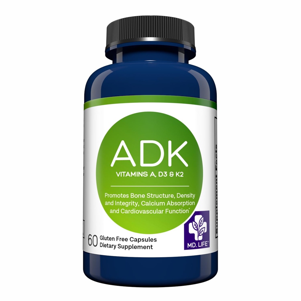 MD.LIFE ADK Vitamin Supplement – Vitamin D3 K2 and A Complex – 60 Capsules – High Potency Vitamin ADK for Bone and Heart Health Support