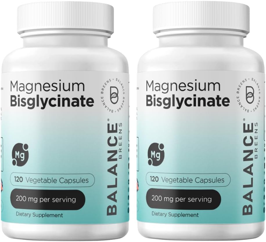 Magnesium Bisгліцинат 200mg - Висока адсорбція Chelated Magnesium Supplement - Gentle на Stomach, Gluten-Free, Підтримує сон, М'язи Крампс & Позитивний настрій - 120 Капсули (Pack of 2)