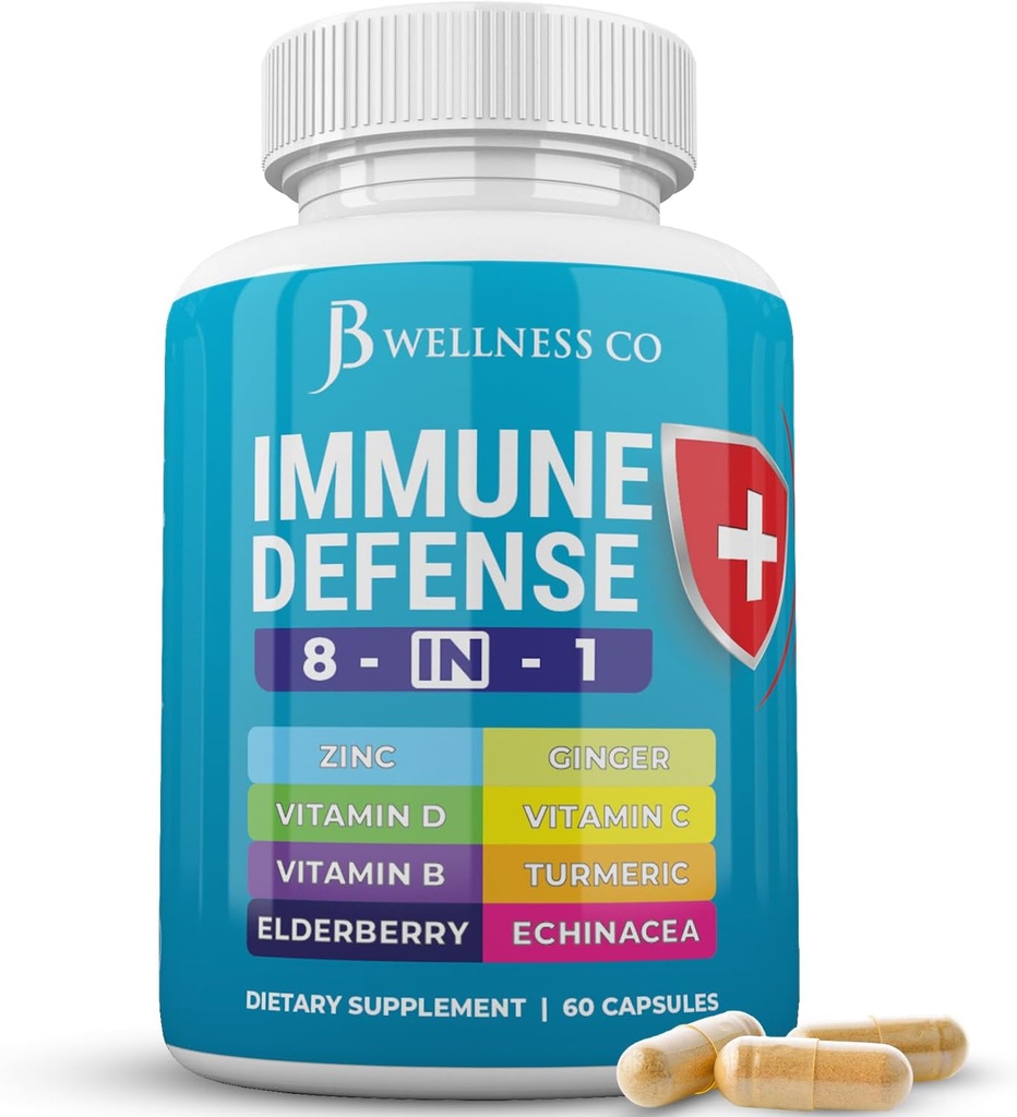 Support immunitaire 8 capsules en 1 - supplément de zinc, vitamine D3, vitamine C et sureau - supplément de booster immunitaire avec Echinacea, racine de gingembre et curcuma