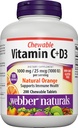 Webber Naturals Vitamin C + D3, 200 Chewable Tablets - Natural Orange Flavor, Vitamin C 1000mg & Vitamin D3 1000IU Per Serving, Bones, Teeth, Immune Support, Non GMO, Dairy & Gluten Free
