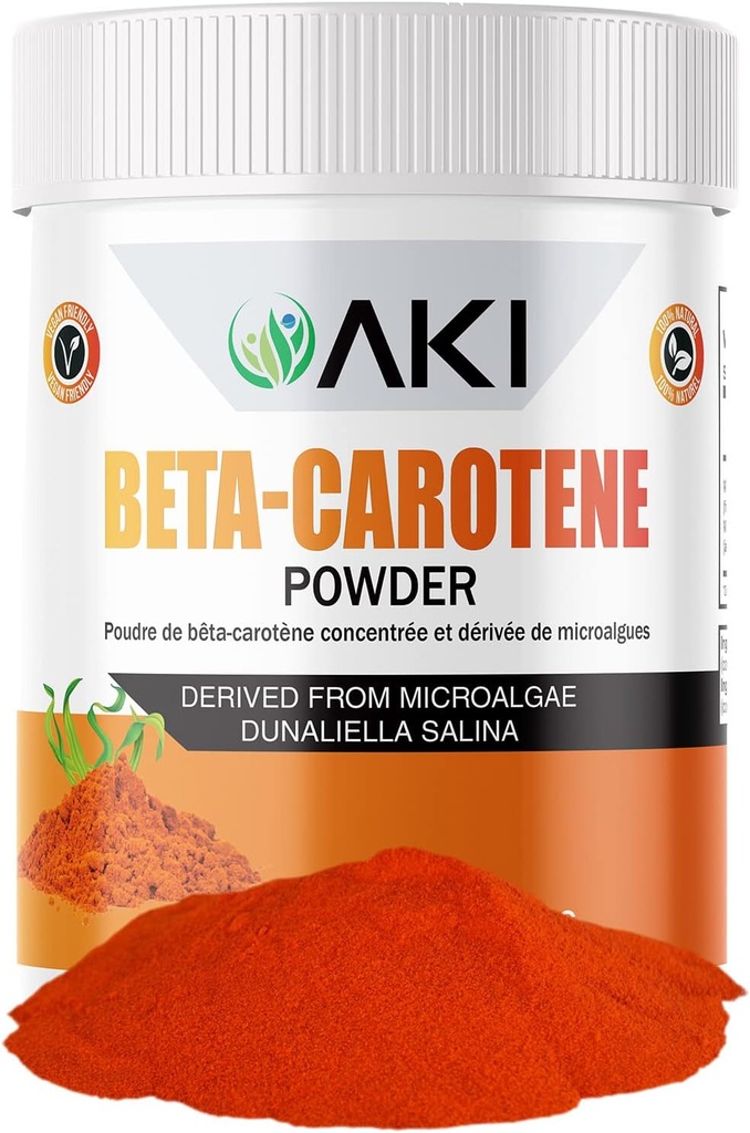 AKI Beta Carotene 10% Powder (1. 5oz/42.52g) Tập trung cao độ hương vị của thuốc an thần A, May giúp hỗ trợ hàm cơ thể, da, hệ thống và Mắt - GMO Tự do và Bạn bè Vegan