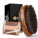 Sosoon Beard Brush för män, 100% Pure Boar Bristle Beard Brush, Beard Grooming Set inklusive Beard Comb, 2 Pcs Mustache Scissors och Travel Bag