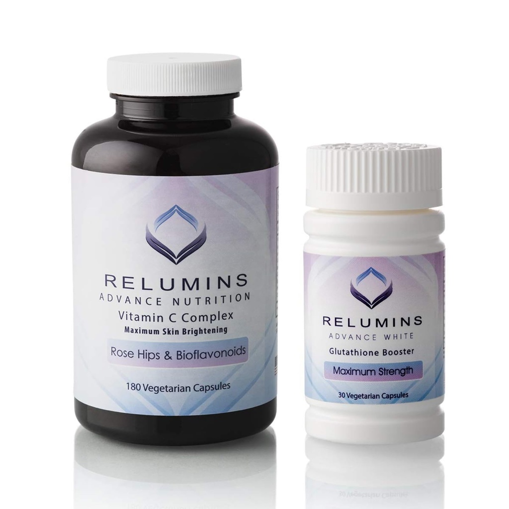 Relumins Advanced Vitamin C MAX Complex and Glutathione Booster Nutrient Capsules Set – Advanced Formula for Radiant Look, Enhanced Absorption, Dietary Supplement, 2-Piece Capsule Set